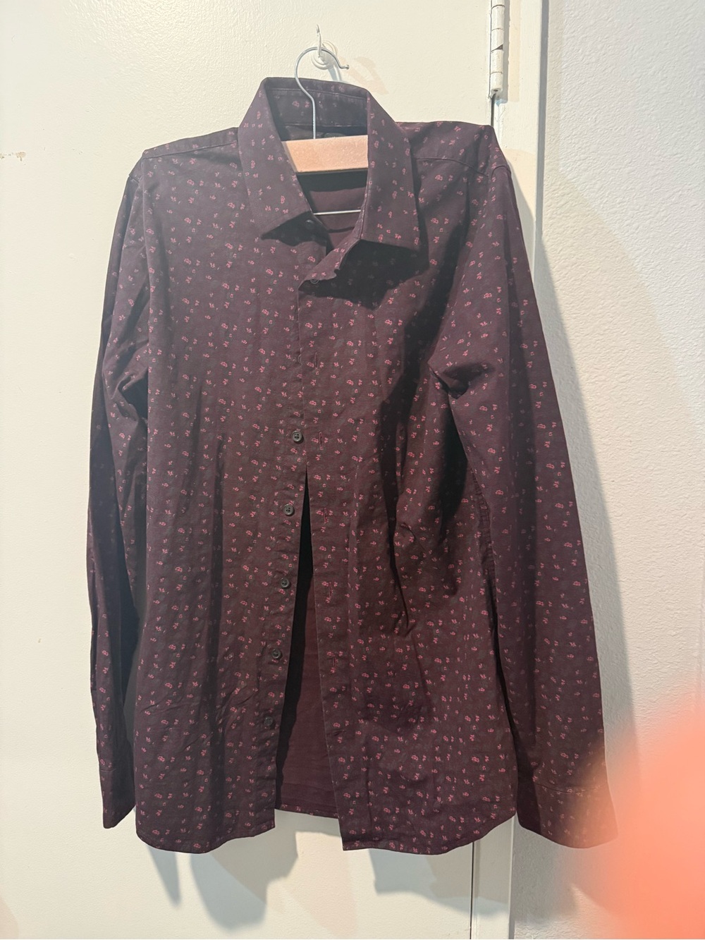 Express Men's Burgundy Shirt with Pink Micro Print